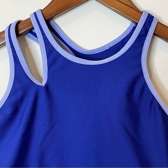 Under Armour Asymmetrical Sports Bra Spell Out Low Impact Cutout Cobalt Blue L - Picture 3 of 13
